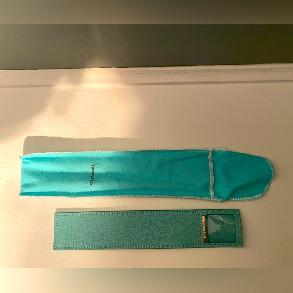 Tiffany & Co Blue Leather Discontinued Bookmark with Pouch-Italian Leather